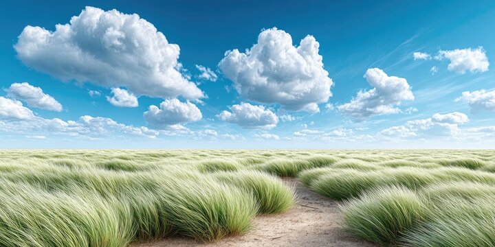Wind Swept Grass Field Under a Dramatic Sky