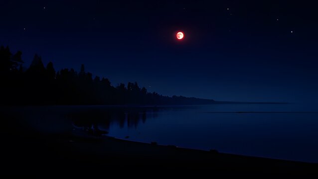 Dark Night With Moon at The River