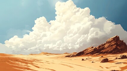 Desert with sand dunes and dramatic cloud formations.