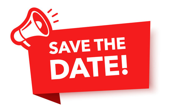 Megaphone with save the date speech bubble. Loudspeaker. Banner for business, marketing and advertising. Vector illustration.