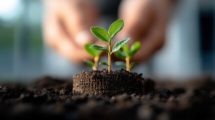 A close-up of young plant sprouts emerging from rich soil, representing growth, hope, and the potential of nature as it rejuvenates and flourishes in an enriching environment.