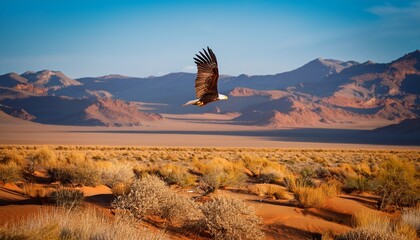 Fototapeta premium a majestic eagle soaring above a sprawling desert landscape