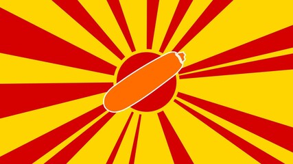 Zucchini symbol on the background of animation from moving rays of the sun. Large orange symbol increases slightly. Seamless looped 4k animation on yellow background - Powered by Adobe