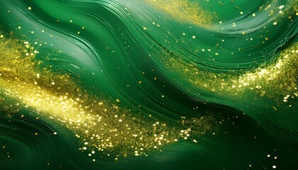 abstract magic green background with golden sparkles photo of a green liquid with gold glitters various shades of green with golden splashes green backdrop with tints of golden glitters