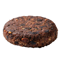A black bean burger patty isolated on a transparent background