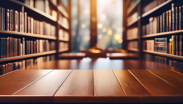 books on a table in a library room blur background library library concept design