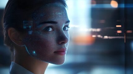 An AI agent hologram symbolizing agentic autonomy for collaboration with the human workforce using autonomous agents to work in business partnership using teamwork