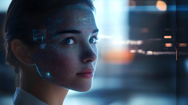 An AI agent hologram symbolizing agentic autonomy for collaboration with the human workforce using autonomous agents to work in business partnership using teamwork