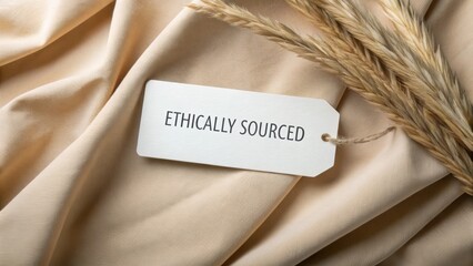Fair Trade Product Sourcing and Global Responsibility Concept, Upcycled product tags featuring ethically sourced materials laid out for display.