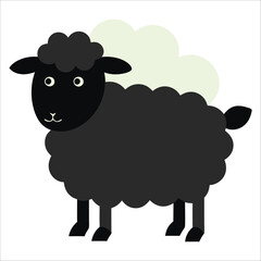Cute cartoon vector illustration of a happy black and white sheep, a funny farm animal