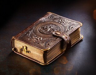 antique leather spell book closed premium magic background