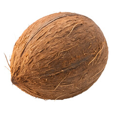 A whole brown coconut isolated on a transparent background
