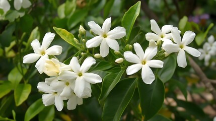Fototapeta premium Beautiful white jasmine flowers blooming in garden