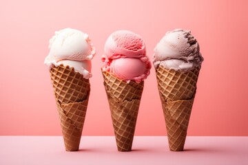 Three delightful servings of ice cream are displayed