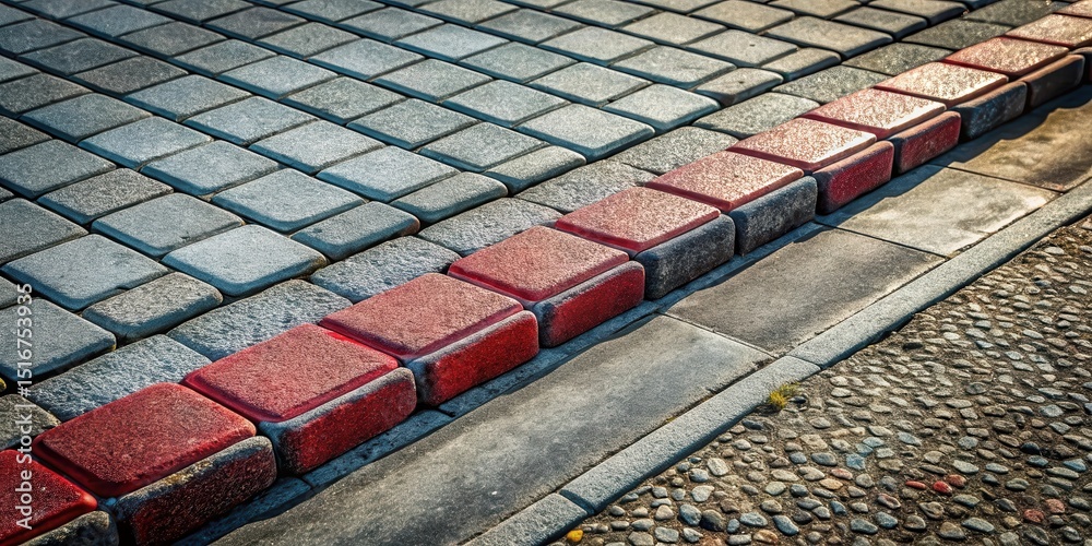 Poster A Detailed Close-Up View of Interlocking Paving Stones, Showing a Contrast Between Gray and Red Bricks Forming a Defined Edge