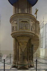 Marble pulpit in Santa Maria Novella, Florence, Italy, designed by Filippo Brunelleschi and...