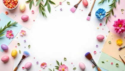 natural flat lay of handmade cards with watercolor flowers, paint brushes