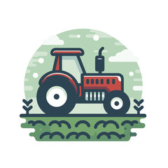 Vector illustration of a tractor on a field, symbolizing agriculture and farming