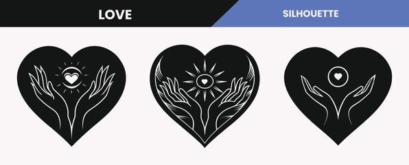 Floral Heart Hand and Love Symbol Silhouette Designs