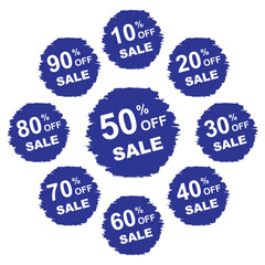 Sales and discount Stickers 10, 20, 30, 40, 50, 60, 70, 80, 90 percent, In Blue Colour, Vector illustrator.