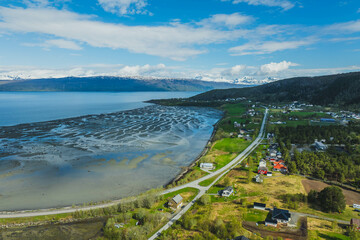 Norway. Ofotfjord area near Narvik. Spring. Drone shots.