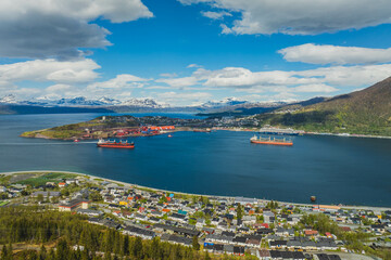 The city of Narvik in Norway seen from a drone. May.