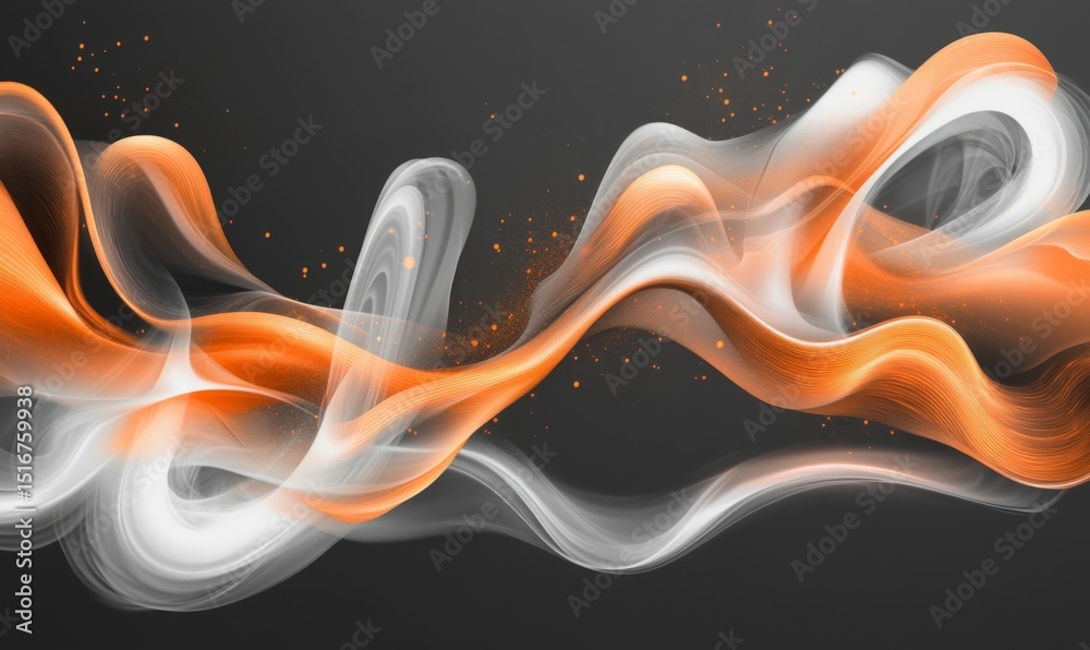 Poster a gradient background with flowing shapes in orange and white, creating an abstract and dynamic visu