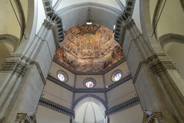 Interior view of the dome of Florence Cathedral, Italy, showing Vasari and Zuccari's fresco 'Last...