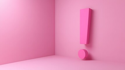 Pink exclamation point in a minimalist setting.