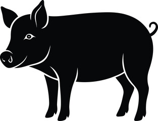Black Pig Silhouette: A simple, elegant silhouette of a pig, perfect for farm-related designs, children's books, or rustic-themed projects.  