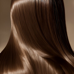 Fototapeta premium Captivating shine of long, silky hair cascading gracefully against a warm neutral backdrop in soft, natural light