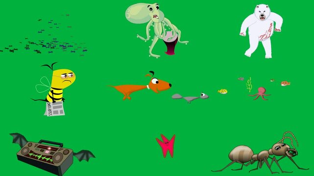 flock birds flying sky octopus green background polar bear screen cartoon character newspaper his hand dog chasing mouse fish old fashioned radio red star ant group is running bee cat are.