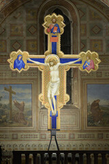 Tempera and gold painted crucifix by Giotto, c. 1315, originally placed above the presbytery, now...