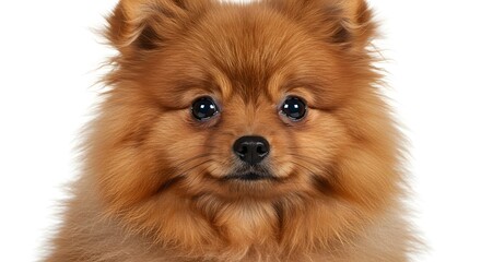 Obraz premium Adorable Brown Pomeranian Puppy Portrait on White Background