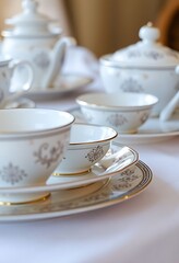 close up of a tea set on a table