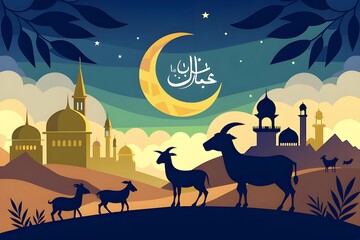Eid al-Adha Mubarak, Eid al-Adha Celebration, Bakra Eid Festival Symbolizing Faith, Sacrifice, and Festivity.	