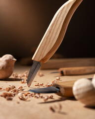 Wood Carving Knife and Handcrafted Figures