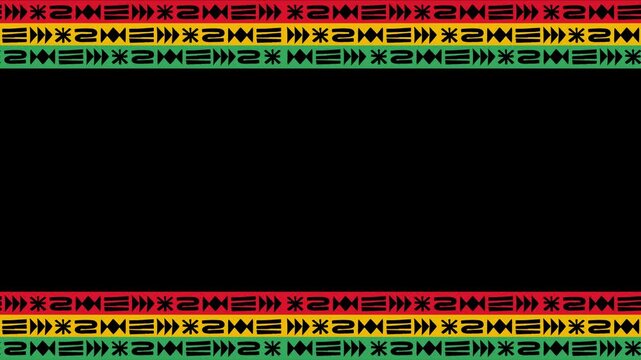 African Black history month. Juneteenth Freedom Day. Rastafarian pattern border and frame looping animation with transparent background. Copyspace for video editing included for text, title, message