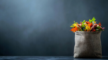 Colorful Autumn Leaves In A Decorative Bag