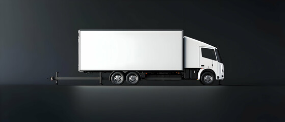 White Commercial Truck With Blank Body In Dark Studio