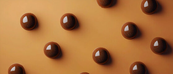 Brown Round Candies On Orange Background