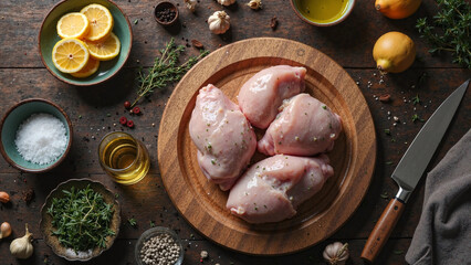 Fresh Chicken Thighs with Herbs and Ingredients for National Chicken Month