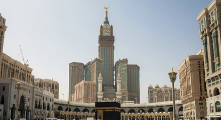 Obraz premium Majestic Abraj Al-Bait Clock Tower in Mecca, Saudi Arabia