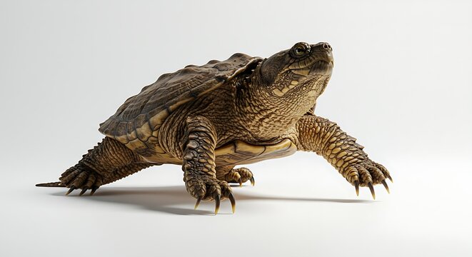 Snapping Turtle Isolated on White Background: Emblem of Longevity, Resilience and Wildlife Conservation Awareness, Symbol of Ancient Wisdom and Strength, Isolated, Reptile, Concept - Powered by Adobe