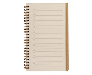 A lined notebook with spiral binding on an isolated white background, perfect for notes, education,...