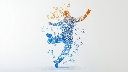 A vibrant representation of joy, showing a figure made of bubbles in dynamic motion, celebrating life.