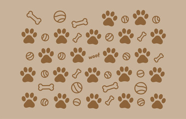 Cute Dog Paw Prints and Toys Seamless Pattern