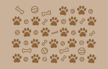 Crédence en verre imprimé Cute Dog Paw Prints and Toys Seamless Pattern