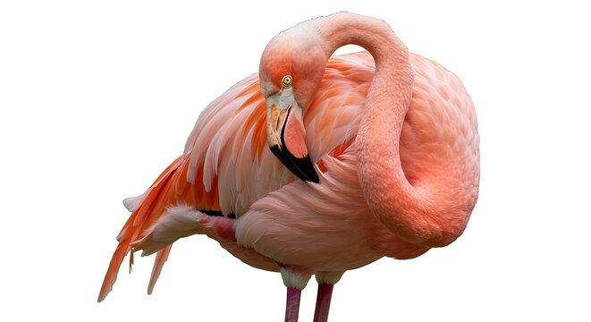 Pink Flamingo Preening Feathers Isolated On White Background Avian Beauty Feathered Elegance Tropical Bird Wildlife Photography Exotic Bird Portraiture Birdwatching Habitat