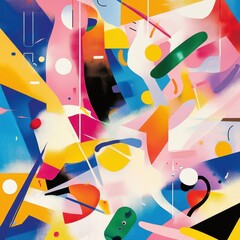 Vibrant abstract composition featuring bright colors and dynamic shapes in a contemporary art style